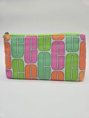 Clinique Neon Makeup Bag Green Pink Orange Travel Cosmetic Clutch